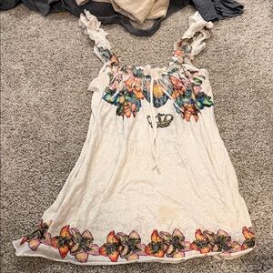 Colorful Floral Ruffle Strap Blouse